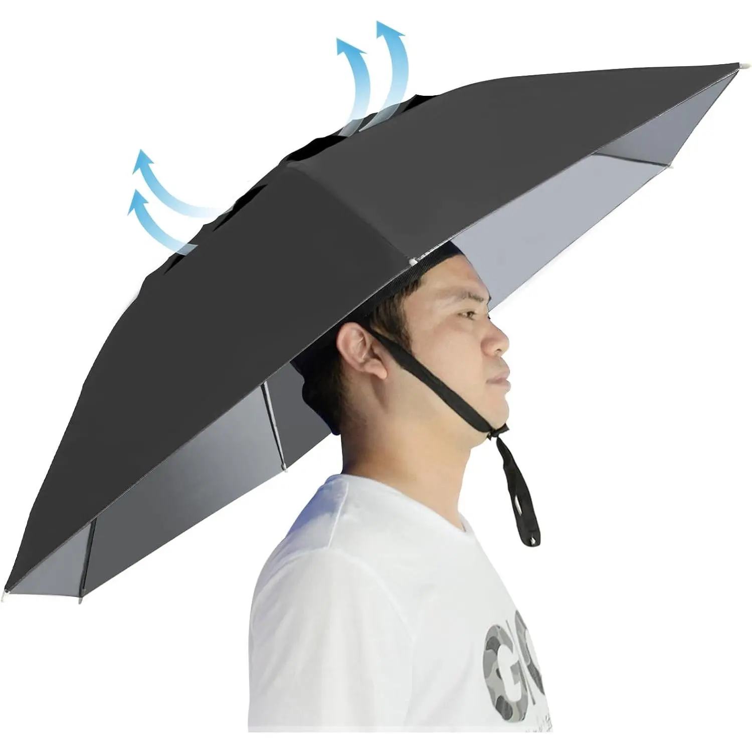 Umbrella Hat Folding Adjustable Sun Rain Cap, 37.4" UPF 50+ UV Protection Large Hands Free Umbrellas, 7-Ribs Waterproof Headwear for Fishing Gardening Golf Sunshade Outdoor