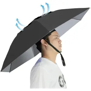 Umbrella Hat Folding Adjustable Sun Rain Cap, 37.4" UPF 50+ UV Protection Large Hands Free Umbrellas, 7-Ribs Waterproof Headwear for Fishing Gardening Golf Sunshade Outdoor