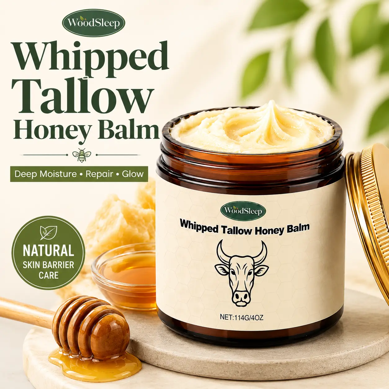 Viral Whipped Tallow Balm with Honey, Deep Moisture Skin Repair Cream for Dry Cracked Skin Natural Skincare Moisturizing Soothing Balm Body Balm