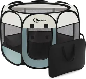 Small Grey Portable Pop-Up Pet Playpen for Dogs & Cats - Indoor Crate Tent, Outdoor Enclosure Kennel with Carrying Case (Suitable for Small Rabbits Too)