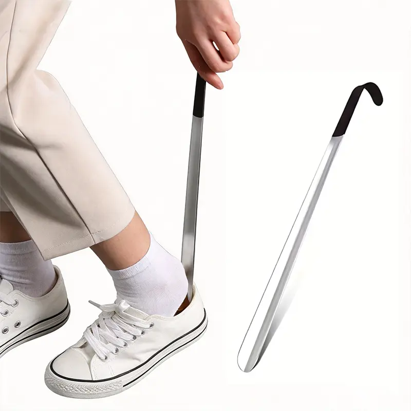[Clearance Sale]Long high-quality stainless steel shoehorn with leather handle – extra thick durable metal shoehorn