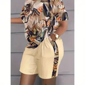 Large Size Tie-Dye Printed Casual Top and Shorts Set