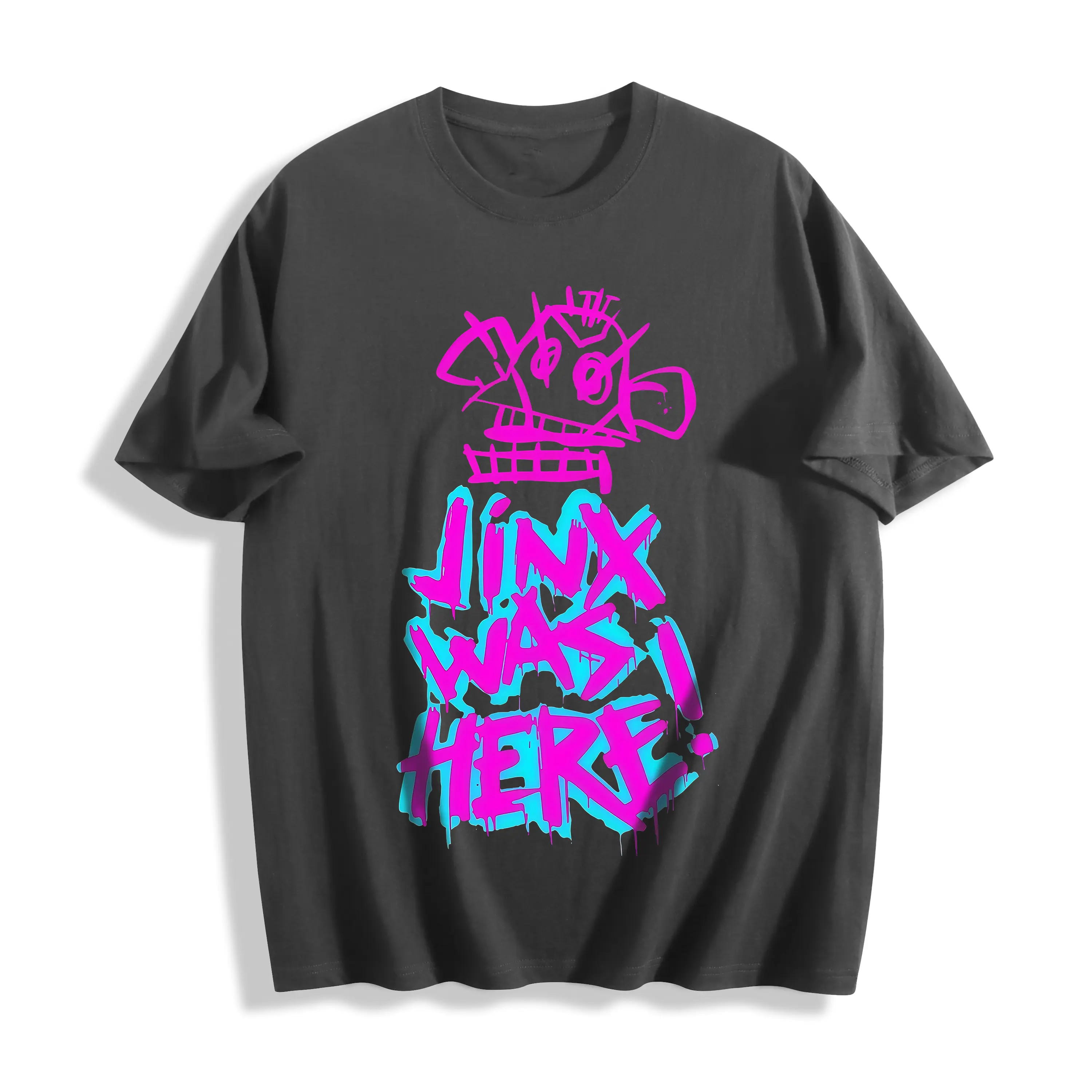 Jinx Was Here Signature Tee Arcane LOL Cosplay Top Unisex Streetwear Graphic Shirt Gamer Fashion Holiday Birthday Gift for Husband Wife Son Daughter Best Friend Christmas Halloween New Year