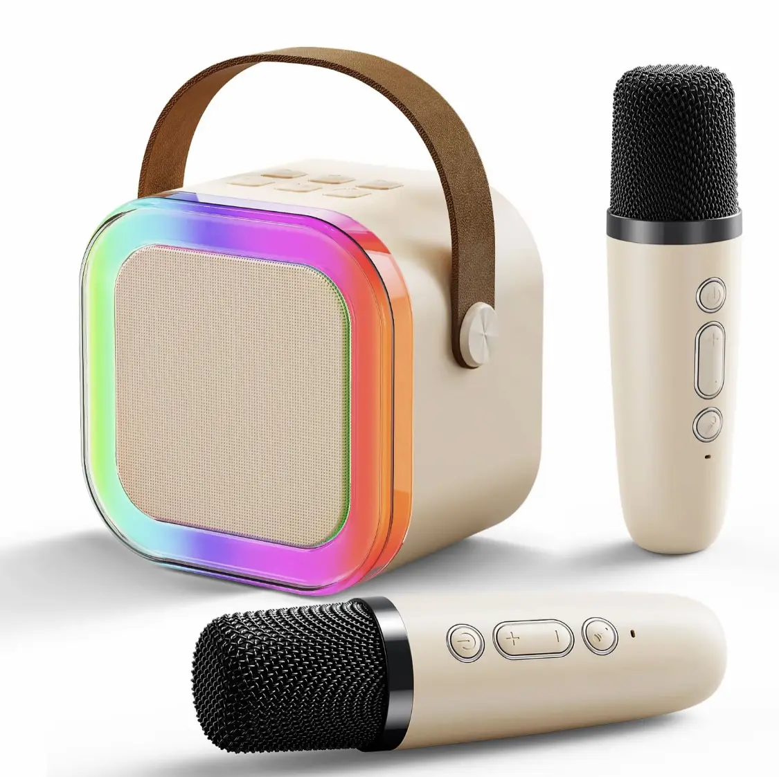 Mini Karaoke Machine - Portable Bluetooth Speaker with 2 Wireless Microphones & LED Lights, 5 Variable Sounds for Ages 3-12, Suitable for Girls/Boys Audio Digital Ktv