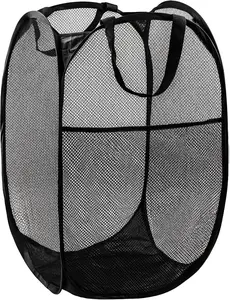 Pop Up Hamper, 1 PCS Mesh Pop Up Laundry Hamper, Foldable Mesh Laundry Basket with Space-Saving Design for Home, Dorm, Travel & Storage - Black
