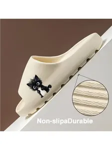 Adorable Black Kitten with Milk Bottle Print Coconut Slippers Cute Fluffy Cat Design Comfortable Summer Footwear for Kids and Cat Lovers Lightweight Non Slip Beach Shoes