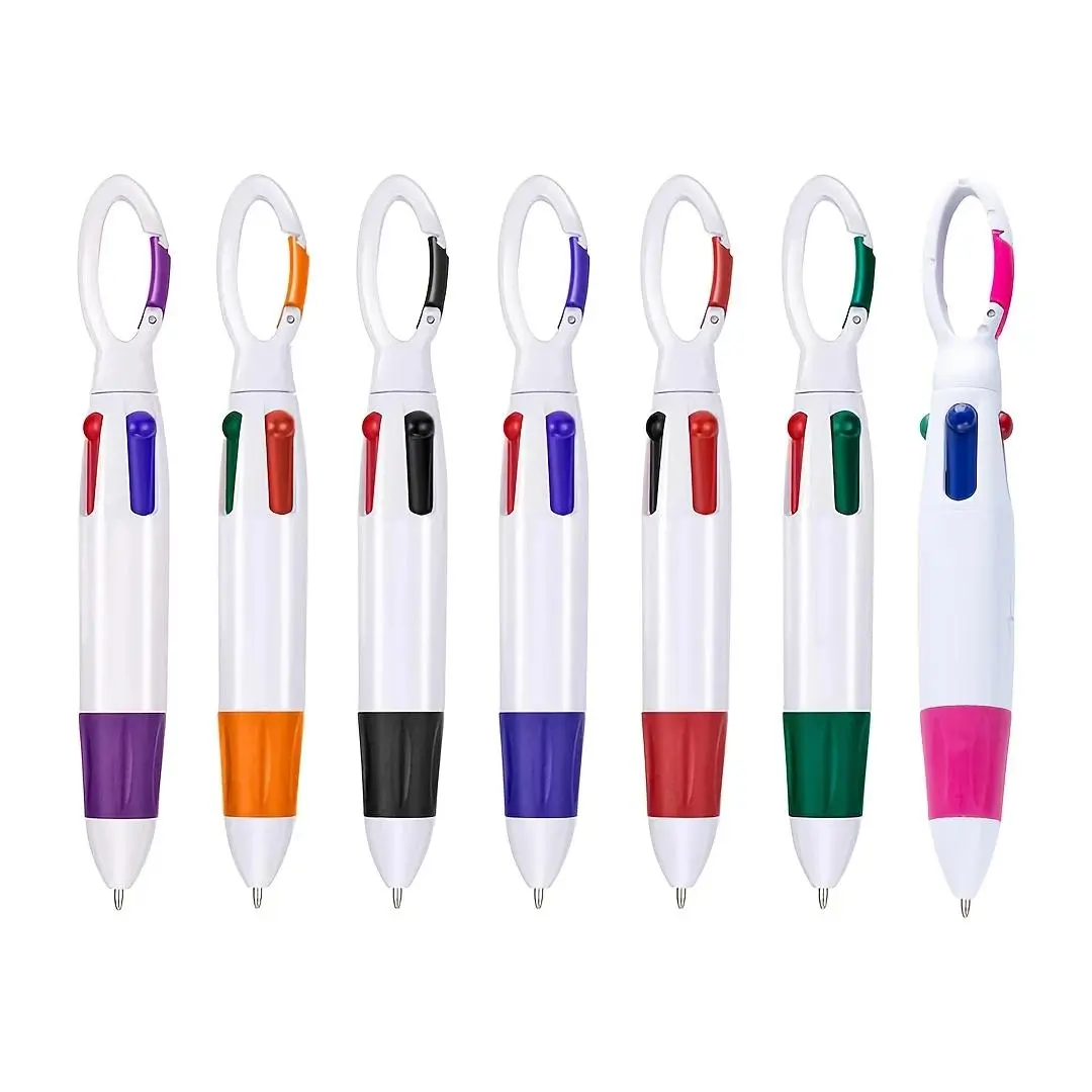Set Of 7 Retractable Fun Multi Purpose Pens, Multifunctional Stationery with 1.00mm 4-in-1 Multi-color Ballpoint, Badge Reel and Keychain Clip, Ideal for Office Students and Nurses