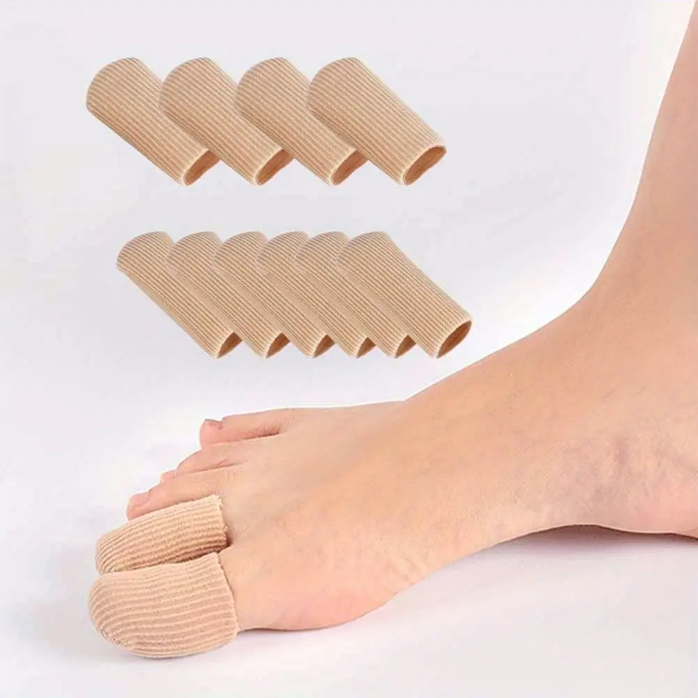10Pcs Silicone Toe Caps - Adjustable Closed-Toe Fabric Sleeve Shoe Protectors with Gel Cushioning, Non-Slip Design, Blister Prevention, Scar Tissue Relief, Reusable, Washable (Large, Medium Sizes) for Runners