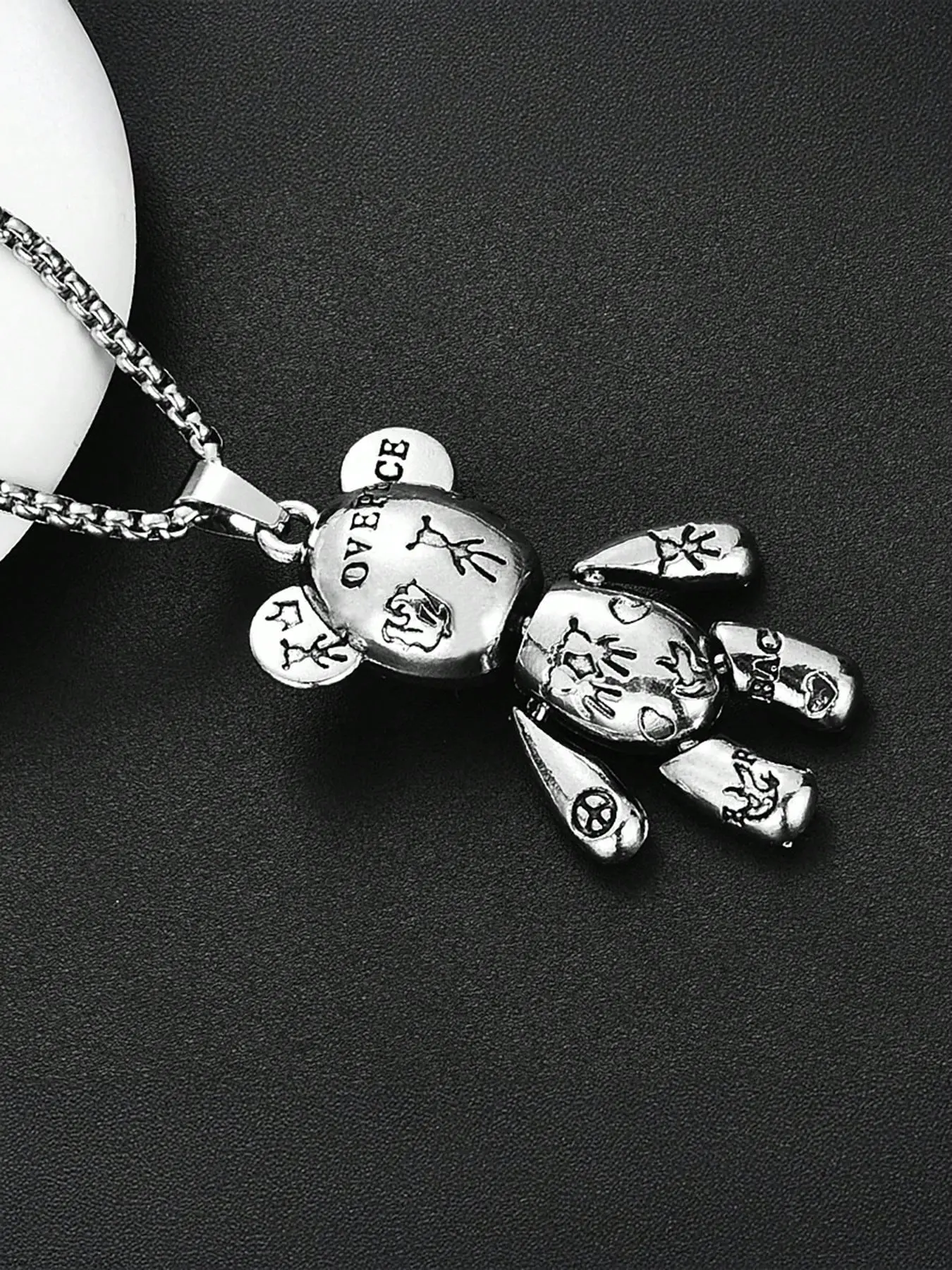 Peace Bear Silver Color Popcorn Bear Necklace, Fade-Resistant Teddy Necklace, Unique Jewelry Gift, Cute Fashion Accessory, Daily Wear, Kids' Gift