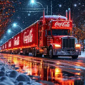 5D DIY Full Drill Round Diamond Painting - Diamond Pattern Design Diamond Art Kit Coca-Cola Truck Mosaic, Canvas - DIY Decorative Painting, Home Wall Decor, Suitable for Halloween, Christmas, Birthdays, and Anniversary Gifts