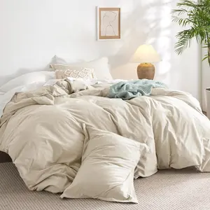 Comforter Set Queen Size Beige - Cotton Fabric with Microfiber Inner Fill, Queen Comforter Set for All Seasons, 3, 1 Comforter (90"x90") and 2 Pillow Cases (20"x26")