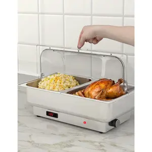 GARVEE 2 Pack 9QT Electric Chafing Dish Set for Buffet with Temperature Control, Roll Top Stainless Steel Buffet Servers and Warmers with 1 Full-Size Pan & 2 Half-Size Pan for Catering and Parties