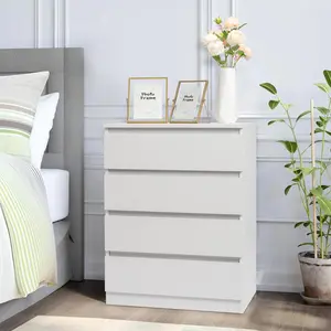 Karlhome 4 Drawer Dresser, White Dresser Modern Storage Chest of Drawers 23.6L x 14.9W x 30.7H in, White Storage Cabinet with 4 Drawers for Home Office