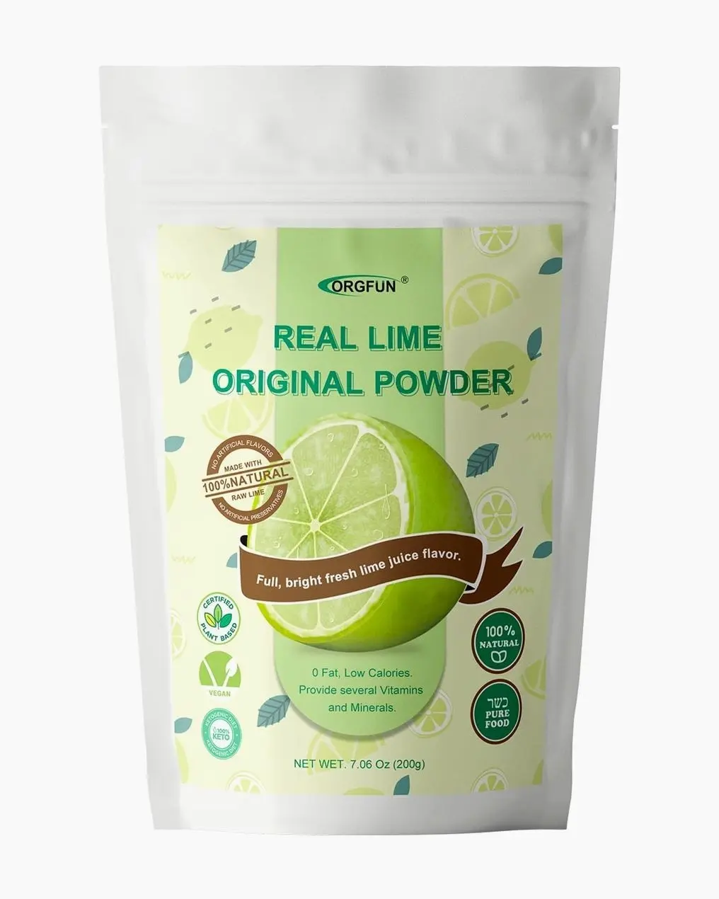 ORGFUN Original Lime Powder, Whole Lime Juice Freeze Dried Powder, Great for Cocktails, Drinks, Smoothies, and Cooking 7.06 Oz