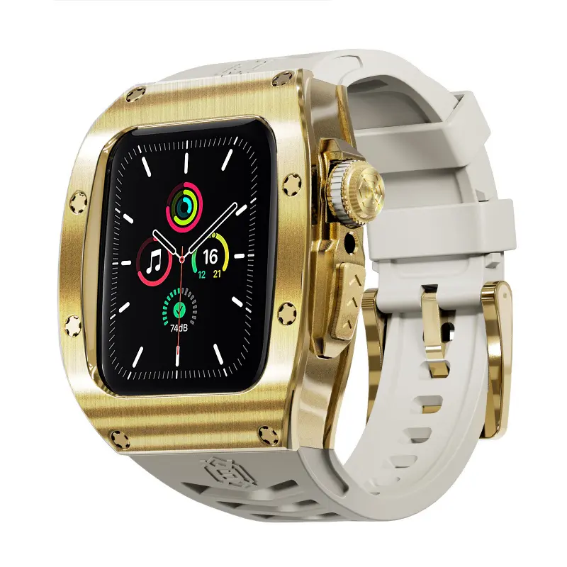Smart Watch Accessories Set - 45mm/44mm Stainless Steel Metal Case, Tactical Military-Grade Silicone Rugged Band, Adjustable 360-Degree Impact Resistance Replacement Strap, Sensor-Noninterfering, Rugged Street Style for Men