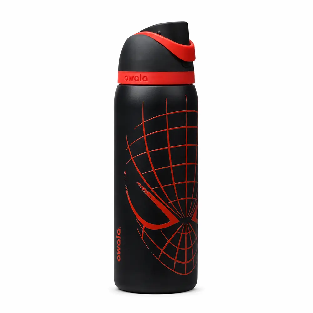 Owala FreeSip Marvel’s Spider-Man Stainless Steel Water Bottle – Black & Red Web Print Insulated Bottle with Built-In Straw & Leakproof Lid
