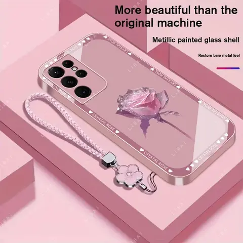 Suitable for [Galaxy S22 Ultra 5g] Brand new premium phone case,  Free four-leaf clover lanyard，drop-proof and fingerprint-resistant，simple and elegant design，multiple colors available YM99