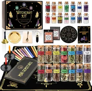 Witchcraft Supplies Kit for Witch Spells,63PCS Witch Stuff,Wiccan Supplies and Tools,Including Herbs for Witchcraft,Crystals and Healing Stones,Spell Candles,Wiccan Starter Kit