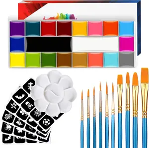 20-Color Face Paint Kit for Kids & Adults – Oil-Based Body Paint Set with 10 Brushes, 5 Stencils & Tray for Parties, Halloween & Cosplay