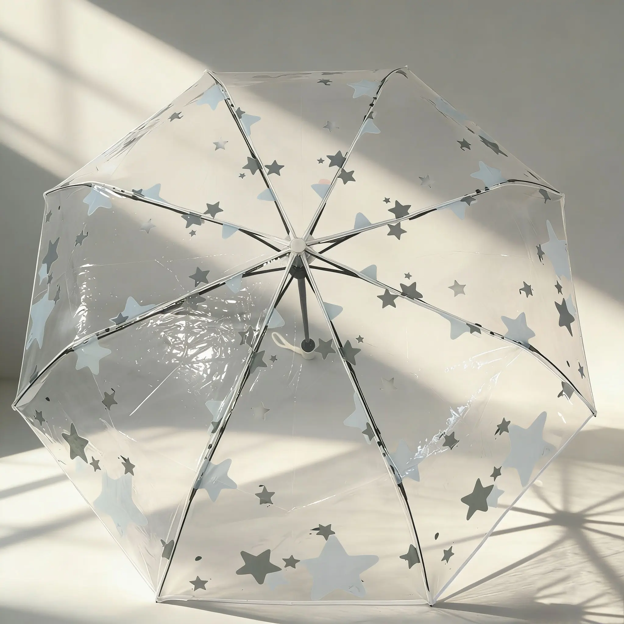 Transparent Folding Rain Umbrella, PVC Material, Star Series, Large Diameter, Portable, Ideal Gift, Valentine's Day Present, Foldable Umbrella