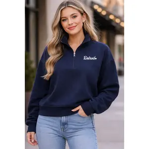 Detroit Retro Script Sparkle Quarter Zip Without Hood