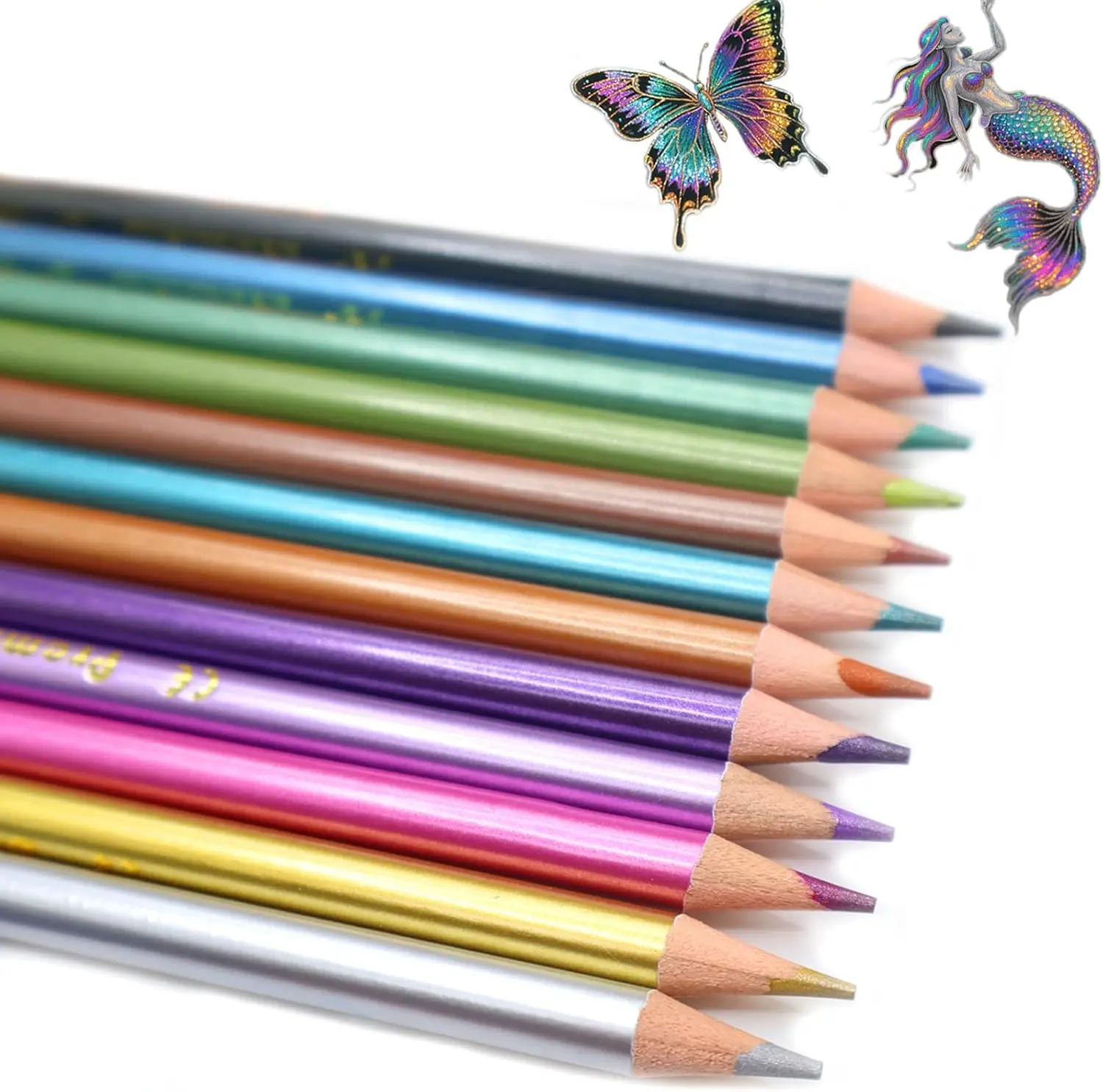 12 Metallic Colored Pencils Soft Core with Vibrant Glitter Color Pencil for Adults Artists Beginners Drawing Coloring Sketching, Pre-sharpened