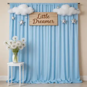 5x10FT 2 Panels Baby Blue Soft Photography Backdrop Drapes, Polyester Curtains with Dreamy Drape for Wedding Arch, Fall Wedding, Holiday, Studio Background