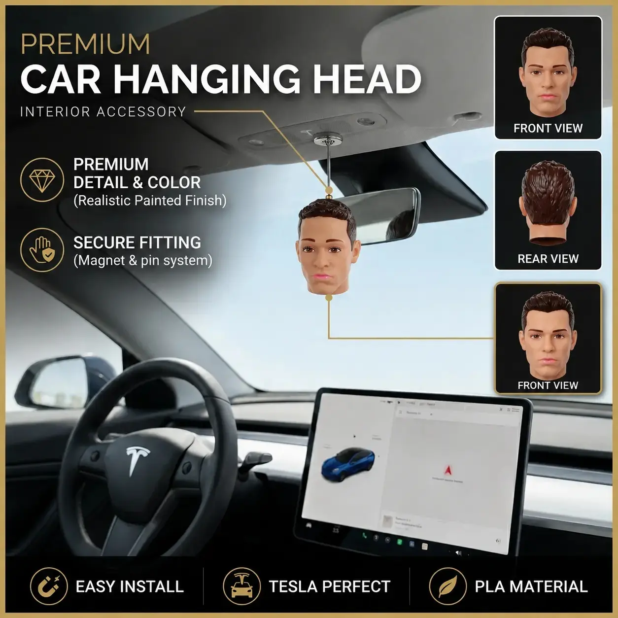 Automotive Dashboard Hanging Decor - Realistic Painted Driver Head Sculpture, Easy Install Car Interior Accessory with Secure Fit