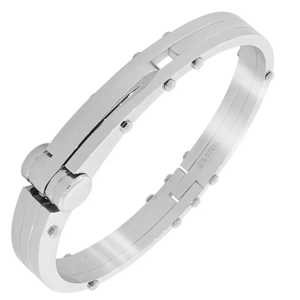 My Daily Styles Men's Classic Handcuff Bracelet in Polished Stainless Steel, Modern Silver-Tone Design with Large Clasp, 8.50in, Male, Approx. 8.5"L, Gift Ideas, Casual, One-Piece, Solid Metal