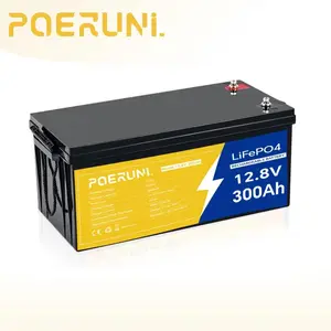 POERUNI 300Ah 12V Lithium LiFePO4 Battery 3840Wh Built-in BMS Deep Cycle for Marine RV Solar Energy Storage