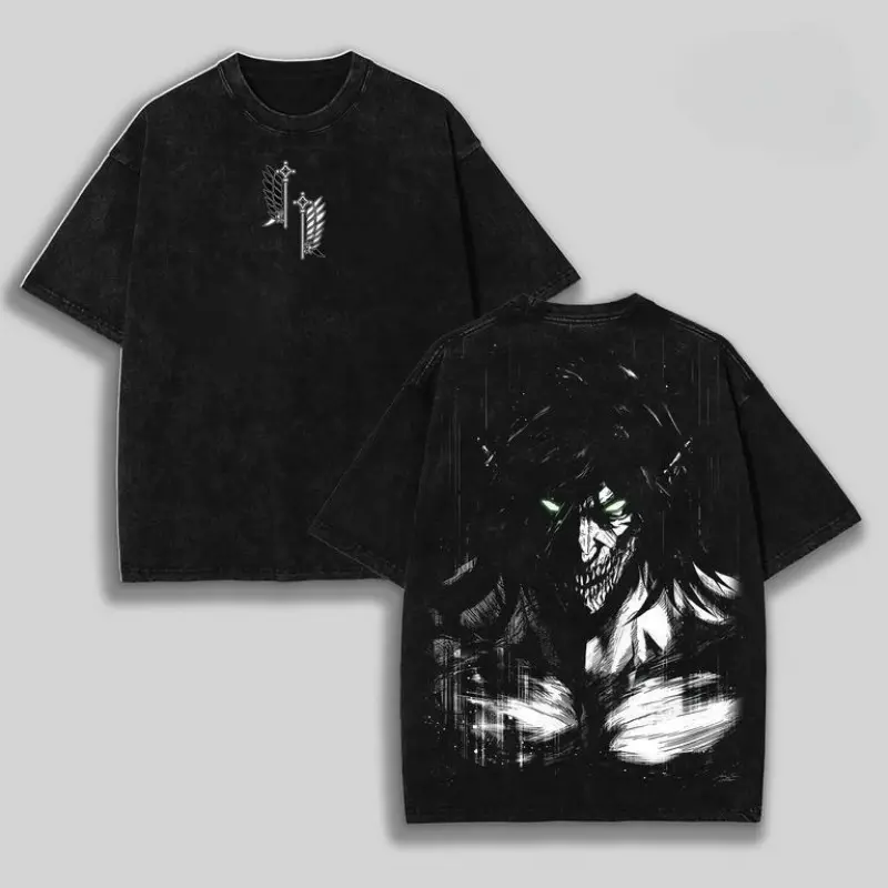 Valentine's Day T-shirt, vintage heavy-weight style, Eren Jaeger x Attack on Titan 2nd Edition, anime double-sided print, men's vintage T-shirt, unisex oversized anime comic washed heavy cotton T-shirt, anime gift for him