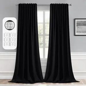 2 Panels Back Tab Blackout Curtains 96 Inch Long for Living Room Bedroom, Halloween Black Rod Pocket/Pinch Pleated Thermal Insulated Room Darkening Light Blocking Floor to Ceiling Curtain/Drape