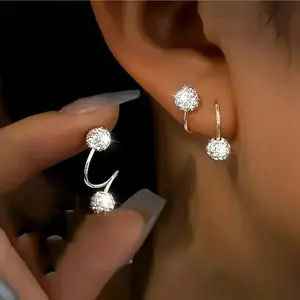 Silver Tone Twist Hoop Earrings with Crystal Ball Design - Unique Fashion Jewelry for Women for Party, Daily Wear and Gift