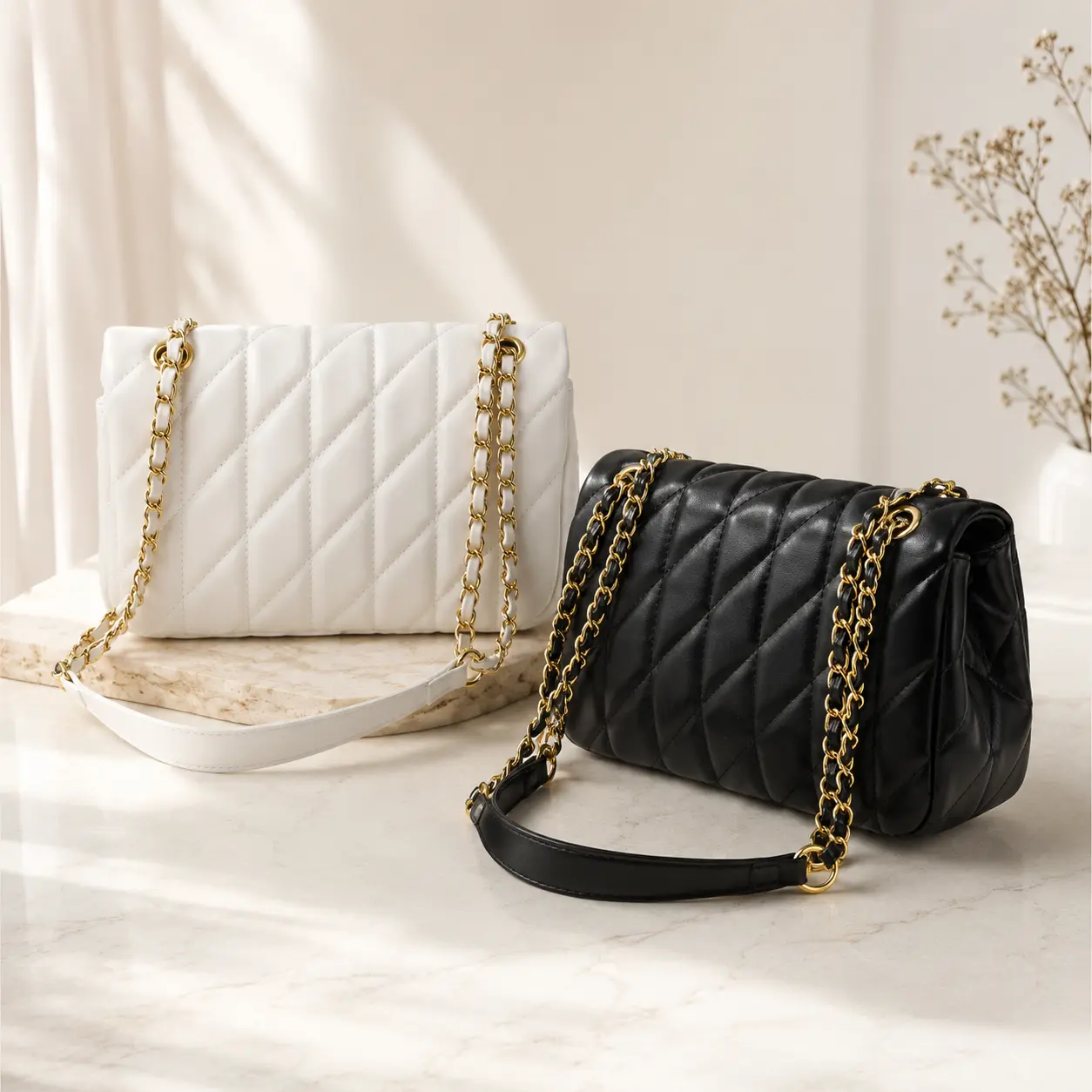 Women's Quilted Black Crossbody Bag - Gold Chain Shoulder Bag, Trendy Sports & Outdoor Gym Everyday Purse