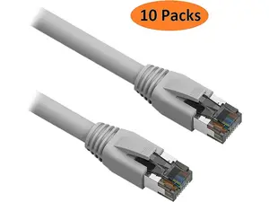 Nippon Labs Cat 8 Ethernet Cable 35 ft. - Gray, 2GHz, 40G, 24AWG, S/FTP - Shielded Latest 40Gbps 2000Mhz SFTP Patch Cord, Heavy Duty High Speed Cat8 LAN Network RJ45 Cable - in Wall, Outdoor for Router, Modem, Gaming etc. - 10 Packs