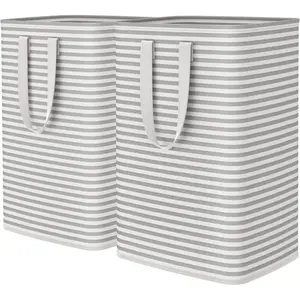 2 Pack Large Laundry Hamper 80L Each, Collapsible Fabric Laundry Baskets with Handles, Freestanding Waterproof Clothes Hamper for Bedroom Bathroom Laundry Room College Dorm, Grey Stripe Storage Organizer, foldable laundry basket, gift for her