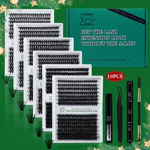 Eyelash Extension Kit, Eyelash Extensions Set, 10pcs/set Including Eyelash Glue & Tweezers & Remover & Brush, Professional Eye Makeup Tool for Women