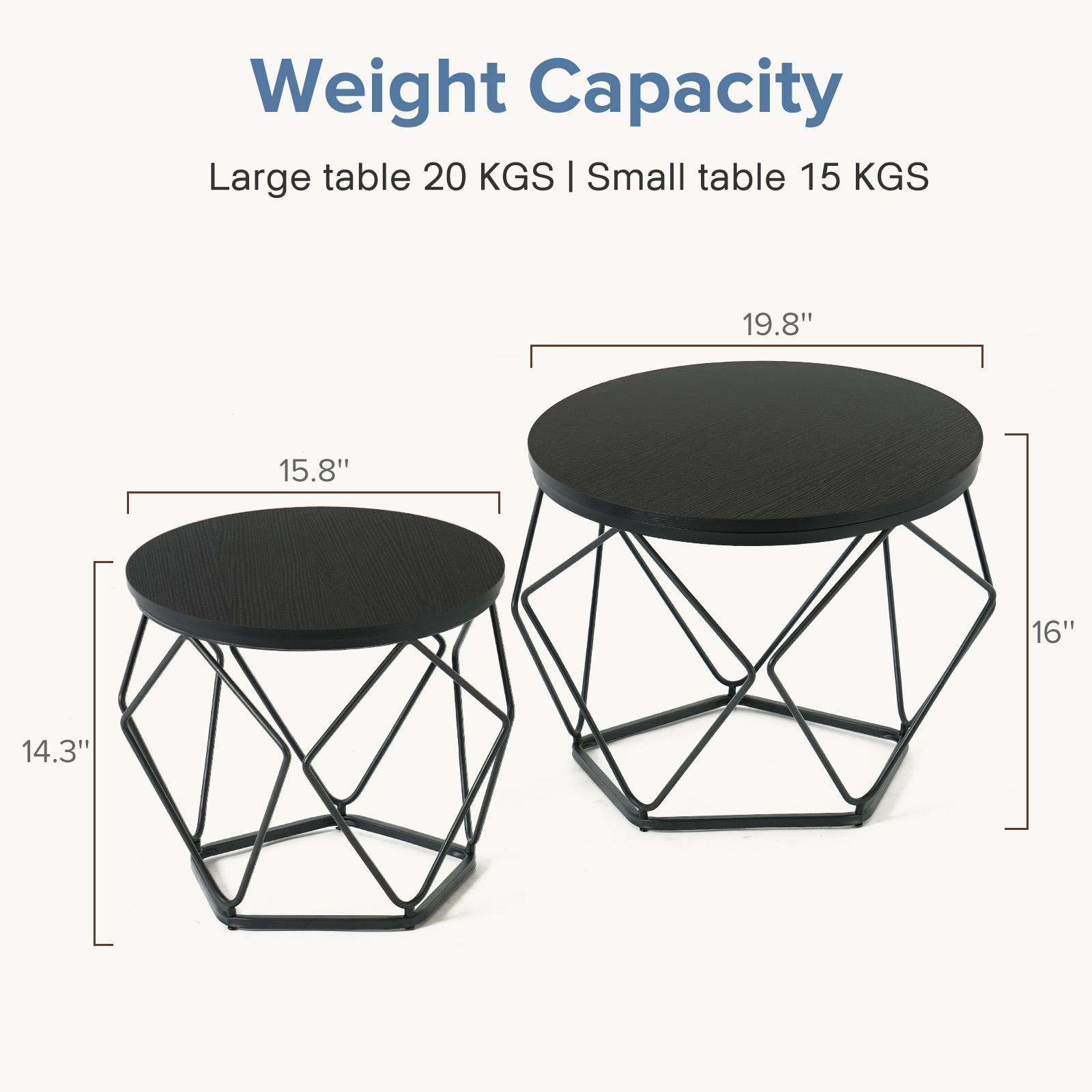 Small Coffee Table Set of 2, Round Coffee End Table with Metal Frame, Glass Tabletop, Gold Side Table for Living Room, Bedroom and Balcony, Modern Style  Modern geometric style coffee table set (2-piece), round stackable side table with hidden