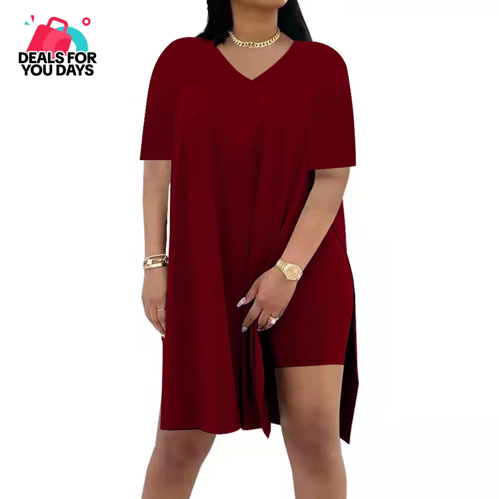 METAONLY  Plus Size wo-Piece Set For Women Summer  Casual Oversized  Split Hem Shirts & Side Pocket Biker Shorts Minimalist Lounge Wear Soft Viscose Fabric Comfy Homewear Cozy Pjs#Summervibes#SwimWeek