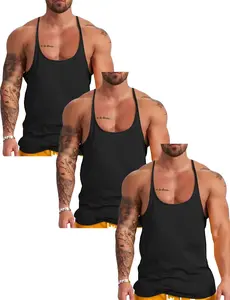 LEHMANLIN Men's 3 Pack Y-Type Stringer Tank Tops Quick Dry Breathable Comfortable Sports Activewear for Gym Running - Shaping Vest