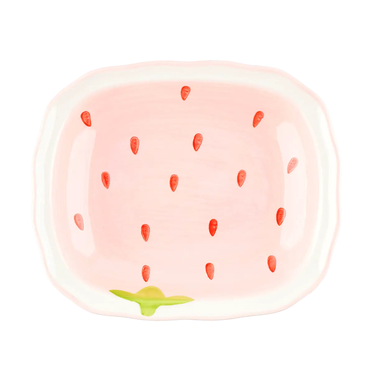 KAWASIMAYA Strawberry Series Rectangular Ceramic Wave Plate Cute 7.5 Inch Dinnerware