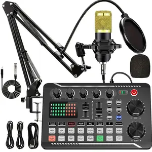 Podcast Microphone Bundle with Live Sound Card USB Audio Mixer, Podcast Equipment Bundle Sound Board  Pc/Phone Live Streaming Singing Gaming,Denoise