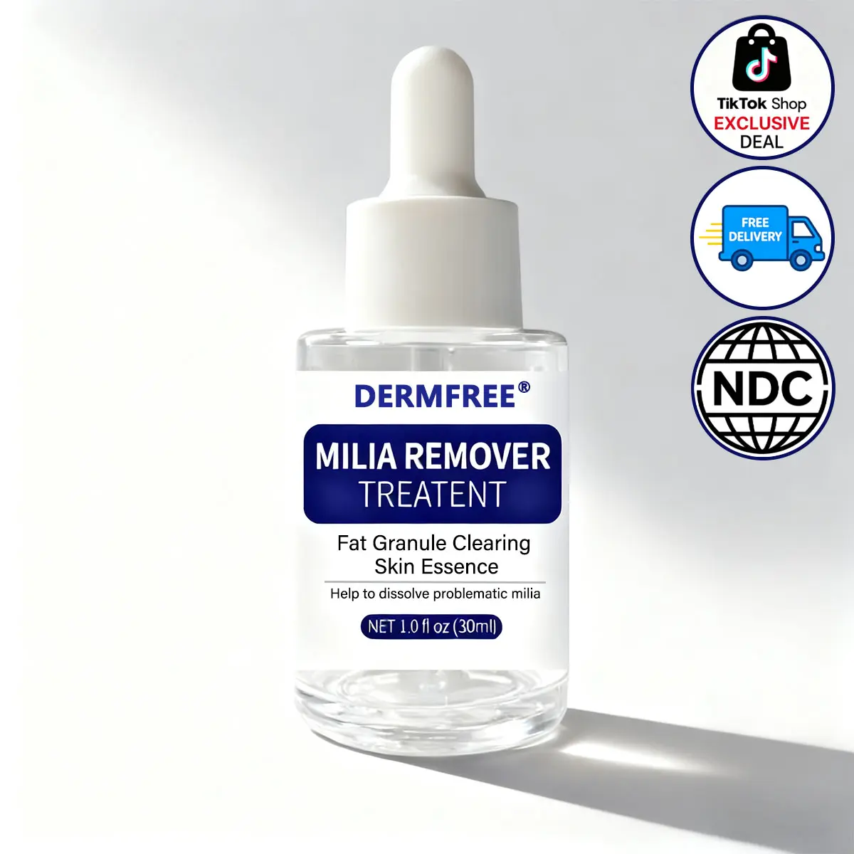 DERMFREE Milia Care Mild Serum Kit - Sensitive-Safe, Fast-Acting Skin Repair Cleanser with Salicylic Acid, Hyaluronic Acid, Acne Treatment, Pore Control, 0.85 oz (30 ml), Includes Brush & Liquid Beauty Product