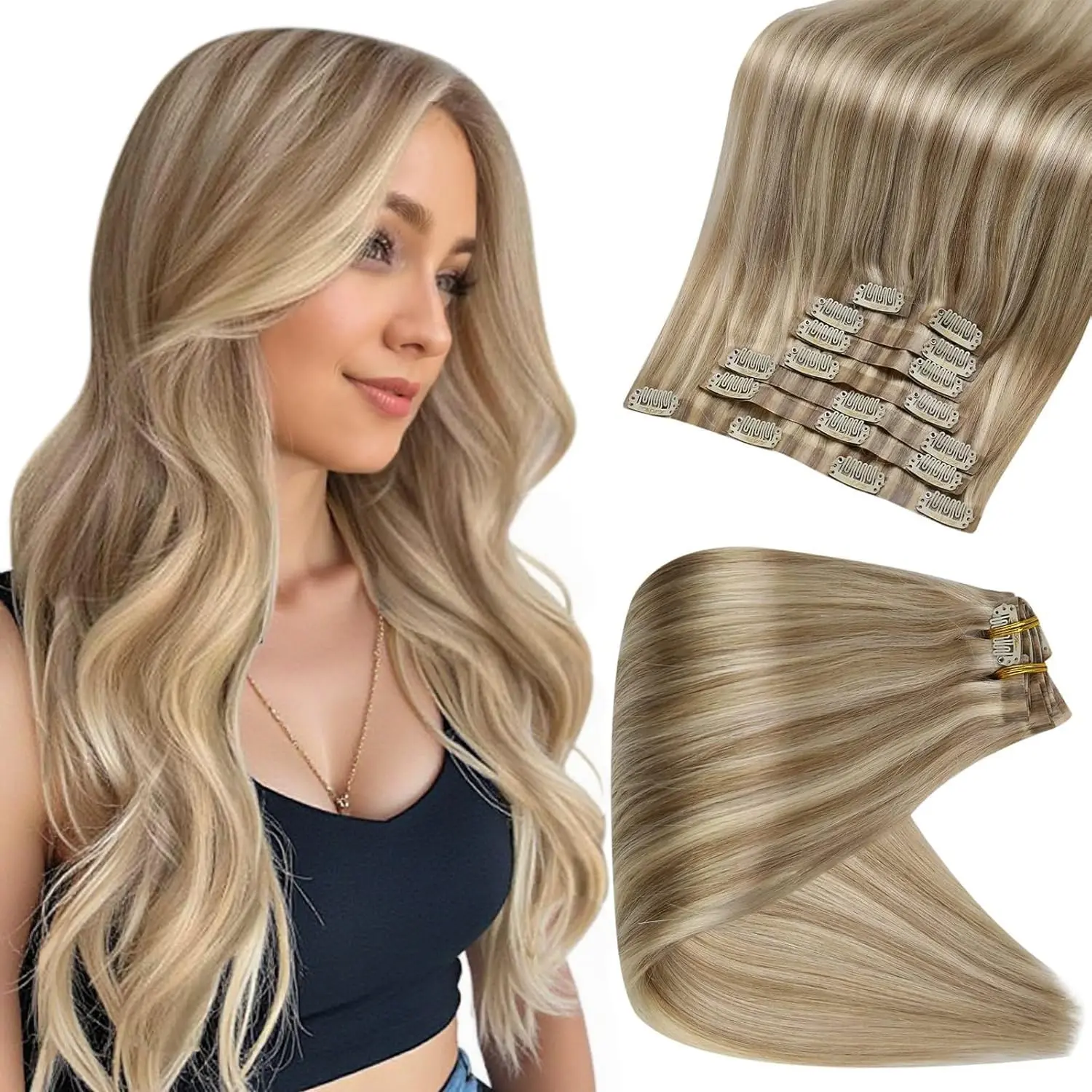 Full Shine Seamless Clip In Real Human Hair Extensions, 120g 8-Piece Straight Remy Hairpiece, Easy-to-Apply Extensions Hair, Summer Vibes Deals, Real Hair Extensions