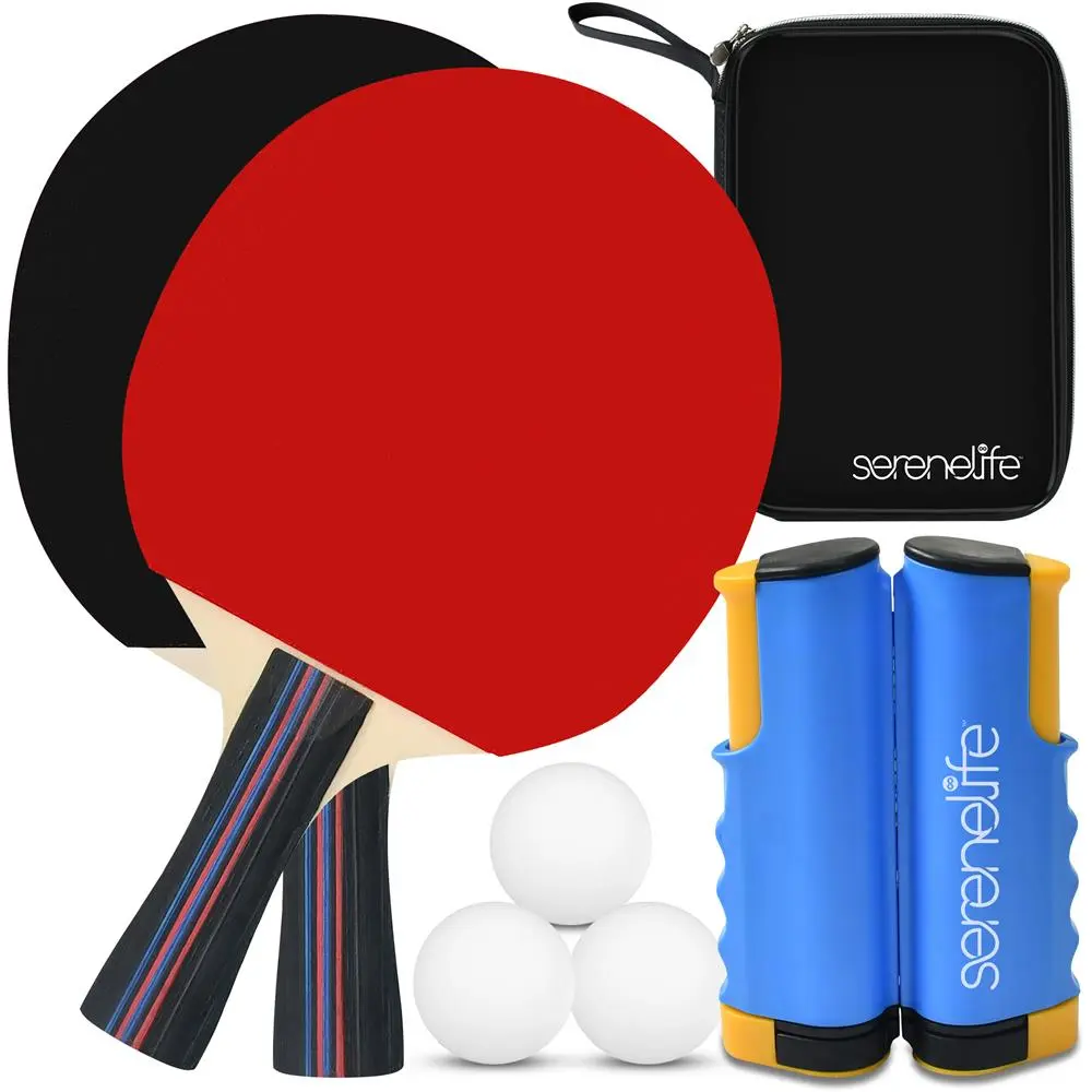 Portable Table Tennis Set - Heavy-Duty Wood Panel Table Tennis Rackets, Ergonomic Design Paddles, 3-Ball Set, Adjustable Net, Durable ABS Carry Bag, Indoor Outdoor Game, Ideal Gift for Children