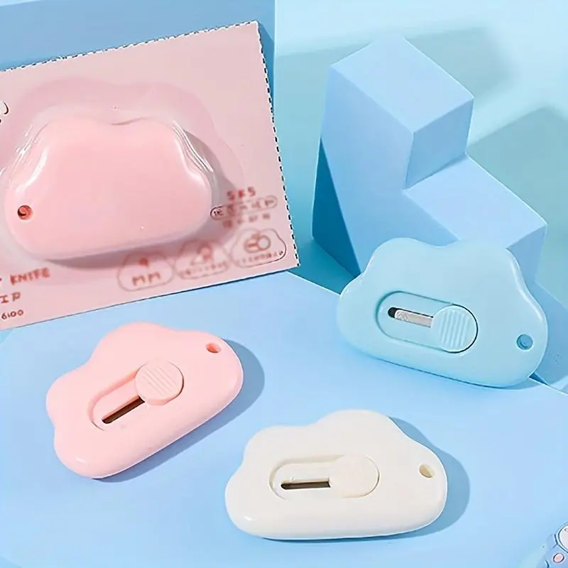 3pcs Portable Cloud Shape Mini Utility Knife Cutting Tool Retractable Letter/Box Cutting For DIY Crafting Cutting Paper Wraps Stationery Paper Cutters