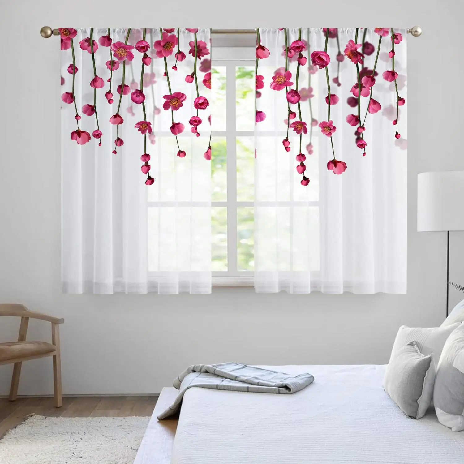 Flower Pattern Curtain, 2 Counts/set Modern Simple Short Curtain, Home Decorative Curtain, Window Curtain, Home Decoration Curtain for Home Living Room Bedroom Kitchen Bathroom, Window Drapes