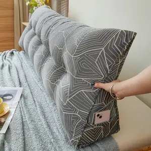 Multifunctional Triangle Side Pocket Bedside Pillow, Soft Polyester Fabric, Anti-Tear, Comfortable Reading Cushion, Home Decor Accessory