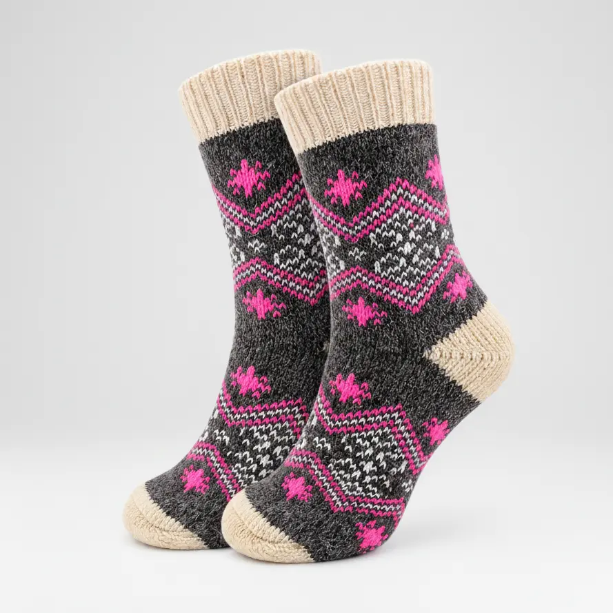 Nordic Moose Extra Warm Angora Wool – Scandinavian Animal Pattern Knit Socks (Rosa)