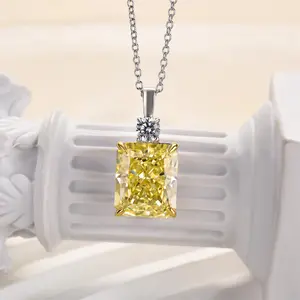 Effinny 5.5ct Radiant Cut 5A Yellow Cubic Zirconia Pendant Necklace, Rhinestone-Decorated Bling Cuban Link Chain, Women's Jewelry Design Modern Fashion Accessories for Anniversaries
